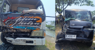 Adu Depan Truk Box dan Luxio di Camplong, Satu Pengemudi Luka-luka