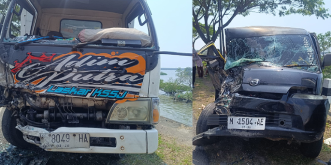 Adu Depan Truk Box dan Luxio di Camplong, Satu Pengemudi Luka-luka