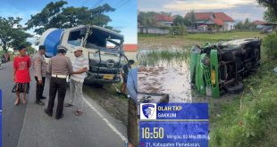 Salah Perhitungan Saat Mendahului, Microbus Adu Depan dengan Truk Molen di Tlanakan