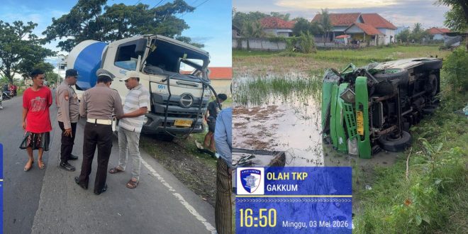 Salah Perhitungan Saat Mendahului, Microbus Adu Depan dengan Truk Molen di Tlanakan